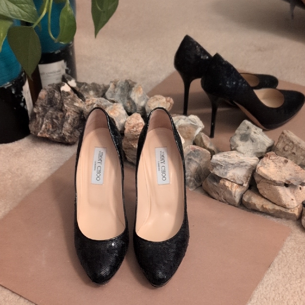 Jimmy Choo Cosmic Glitter Black Heels